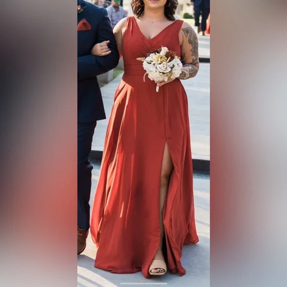 Azazie | Dresses | Azazie Rust Orange Aline Full Length Formal Dress |  Poshmark